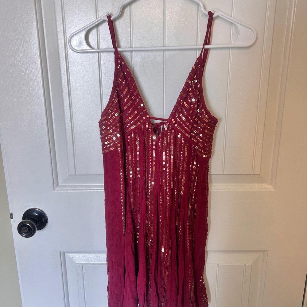 Free People Burgundy Sequin Mini Dress